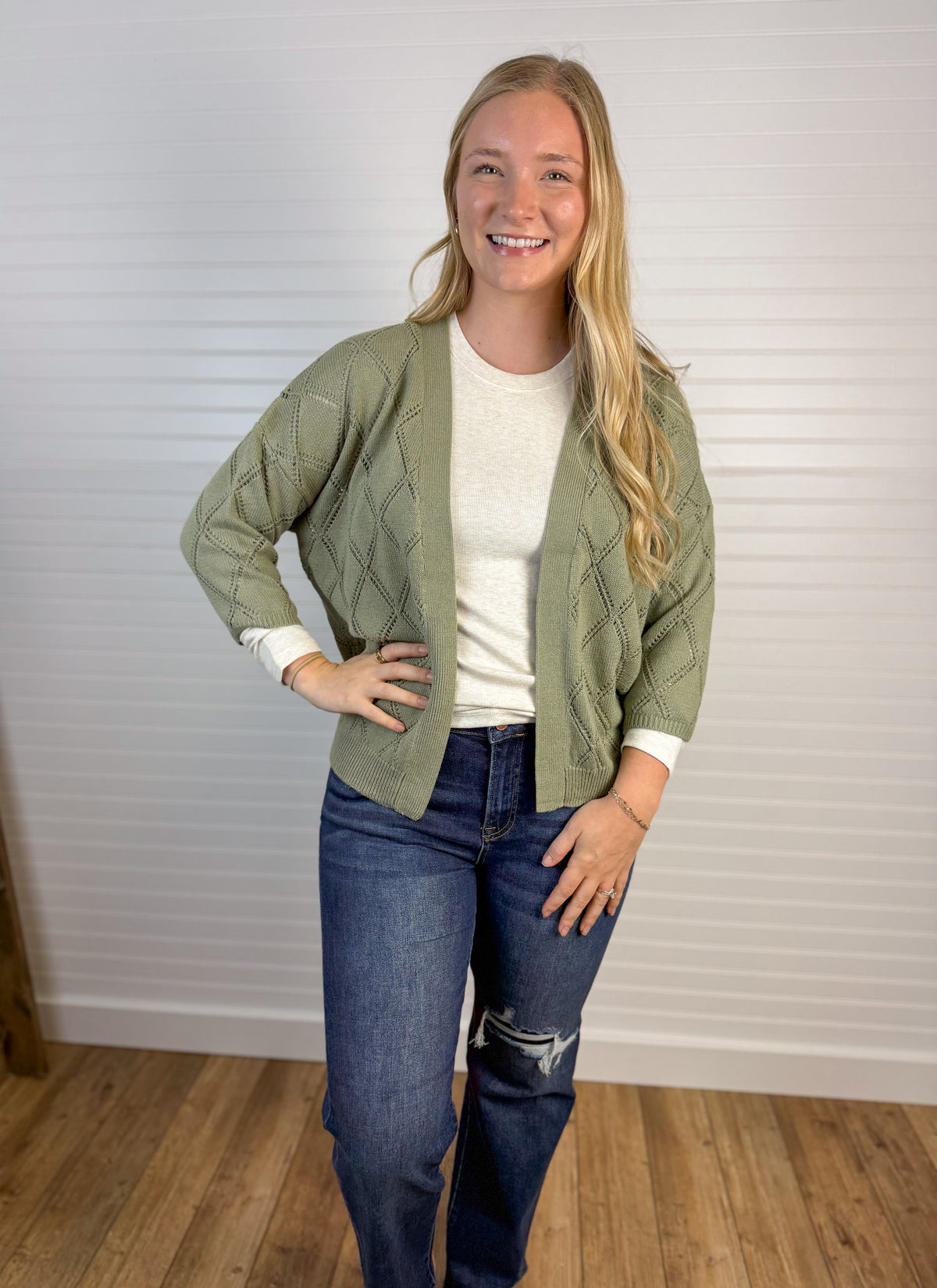 Pointelle Knit Cardigan - Spruce