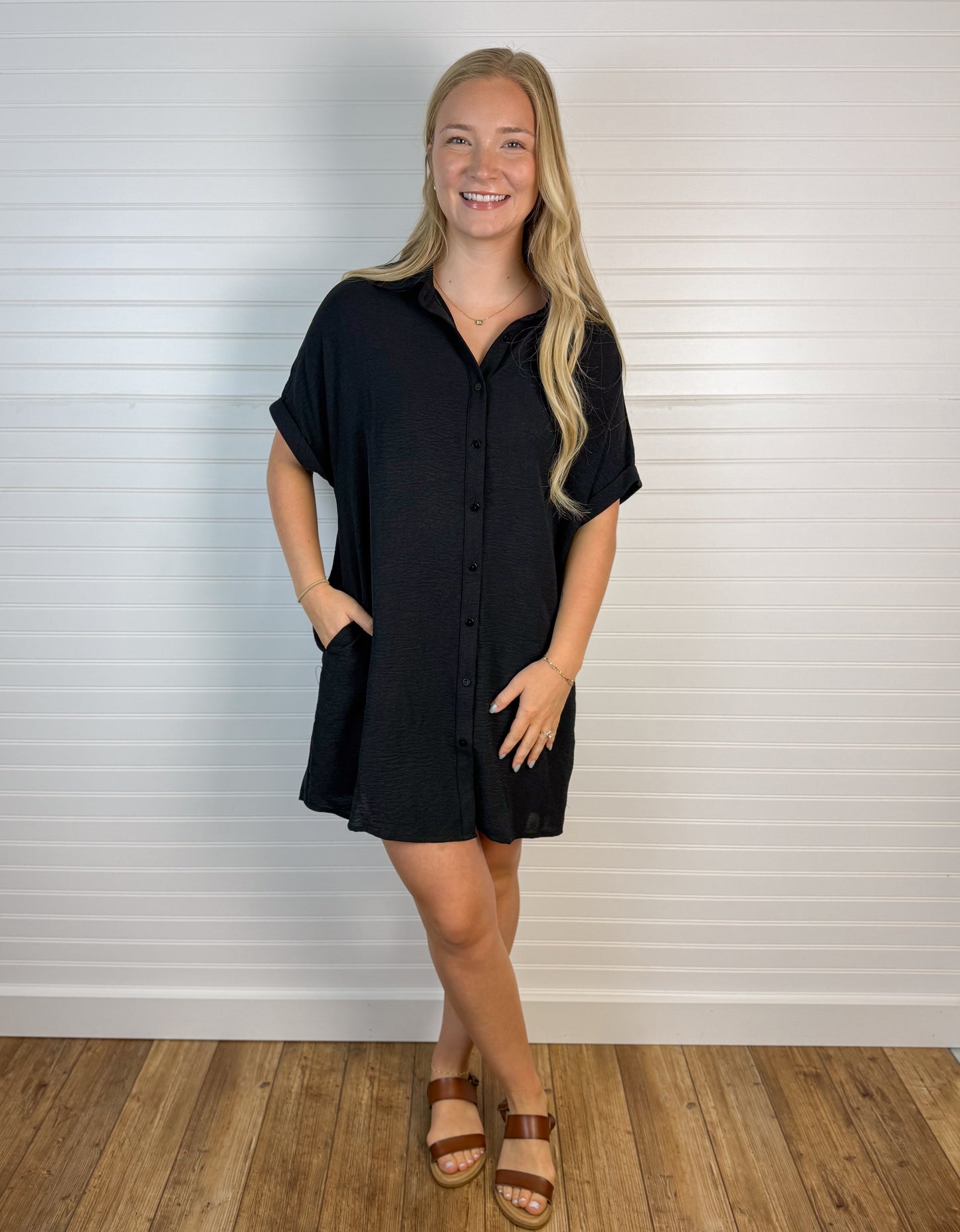Airflow Dolman Shirt Dress - Black