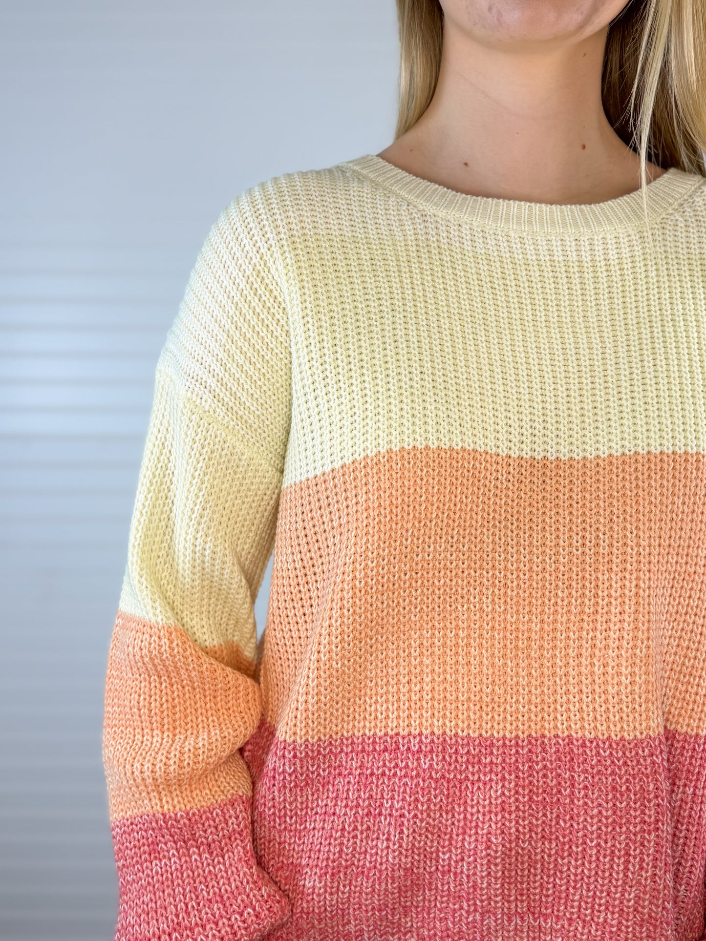 Color Block Bubble Sleeve Sweater - Orange/Pink