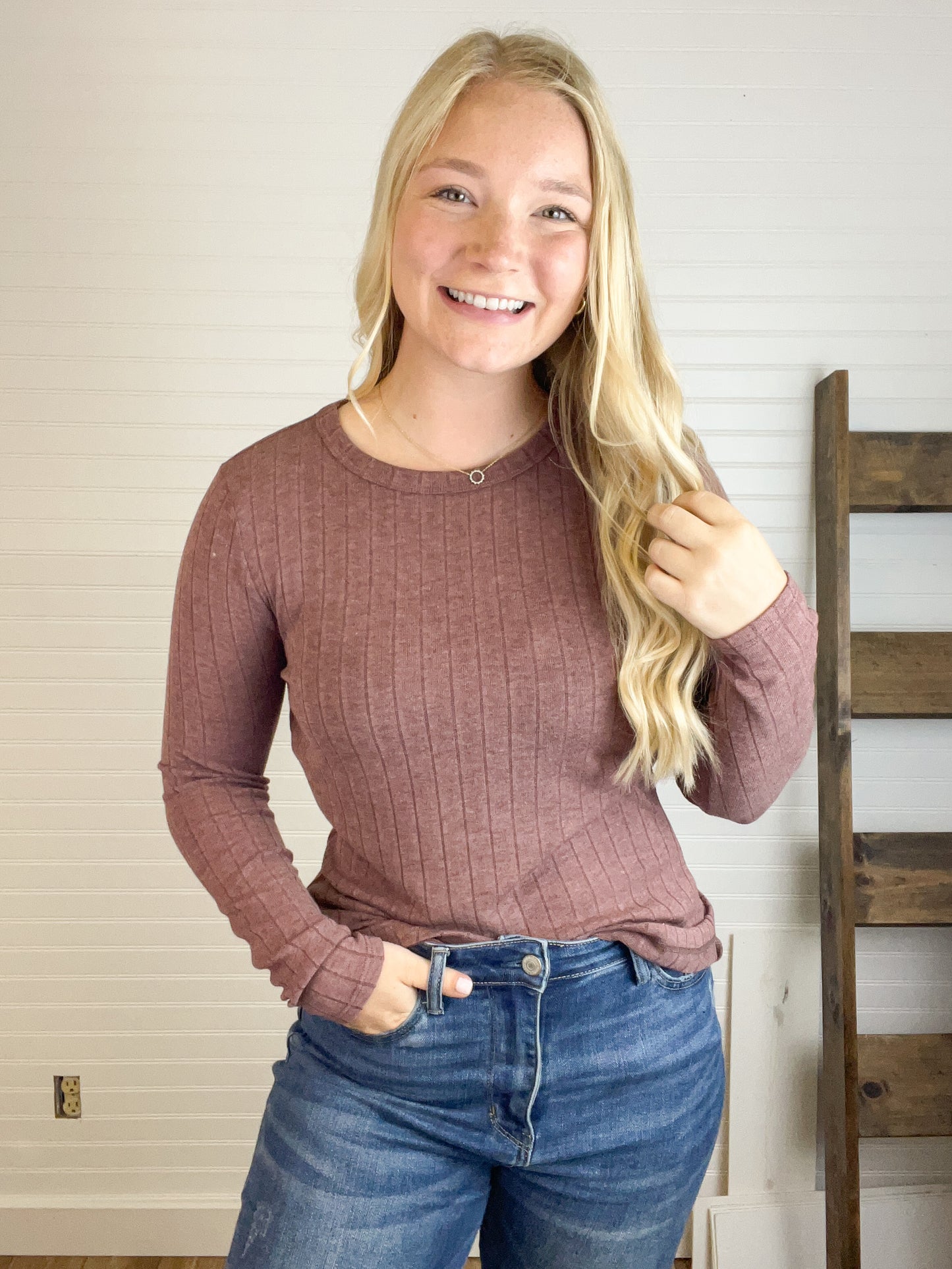 Wide Ribbed Long Sleeve - Wine