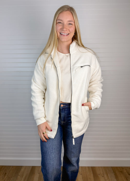 Cozy Fleece Zip-Up Jacket - Ivory