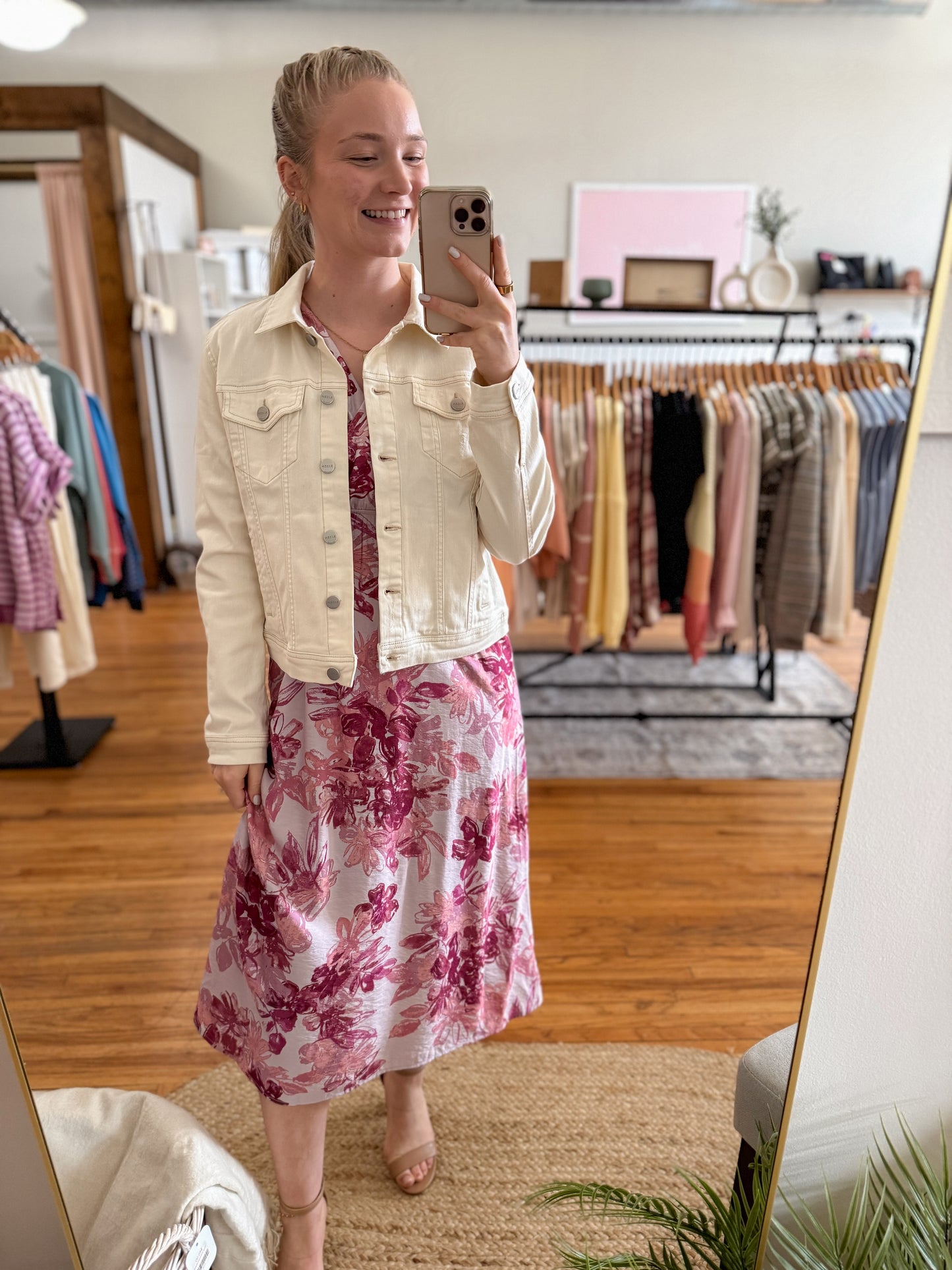 Shoulder Detail Floral Midi Dress - Mauve