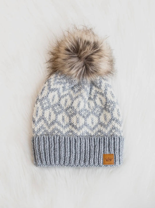 Pattern Knit Hat - Gray & Cream