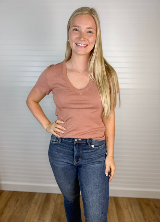 Short Sleeve Slim V-Neck Tee (2 colors)