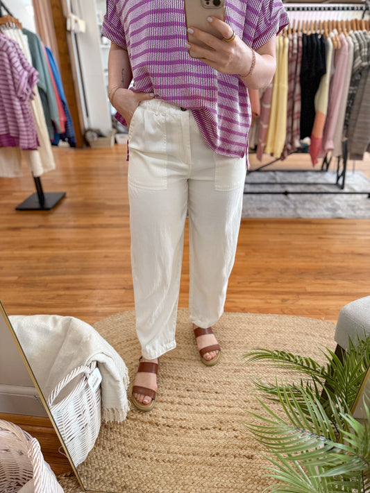 Tencel Linen Barrel Tapered Pants - Ivory