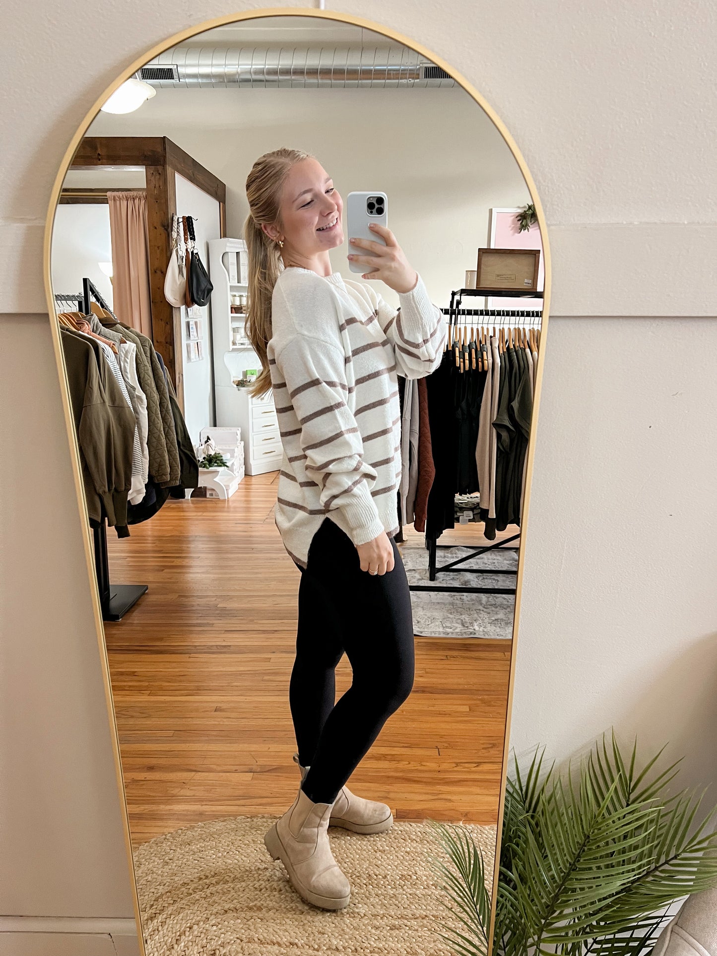 Striped Knit Sweater - Ivory/Mocha