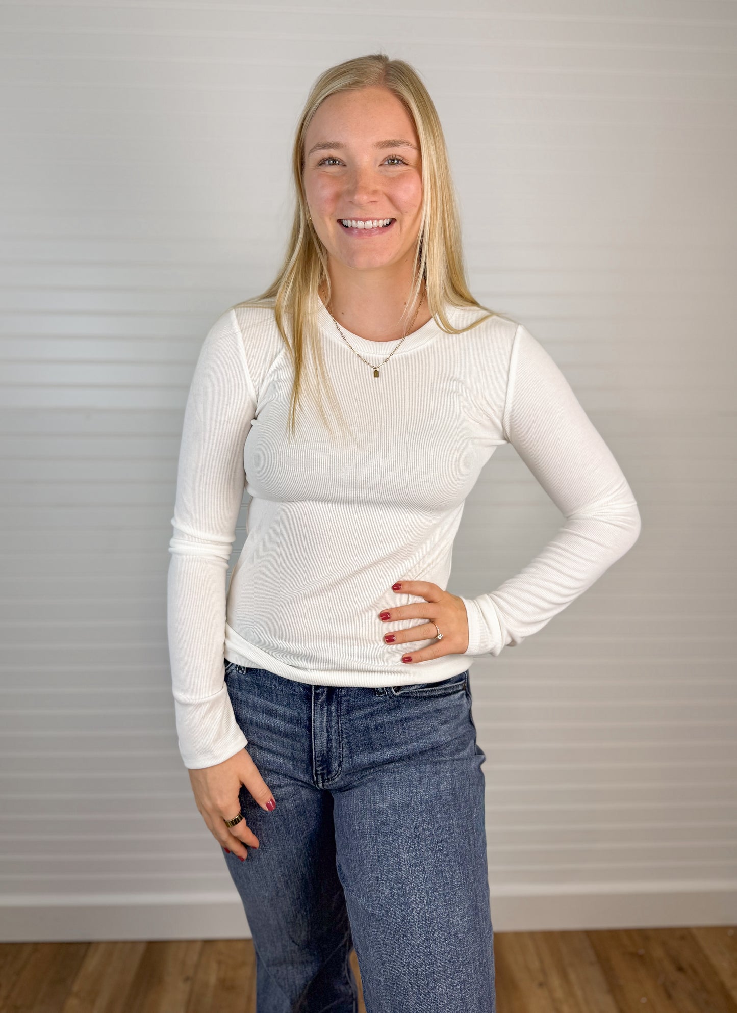 Ribbed Knit Basic Long Sleeve - Ivory