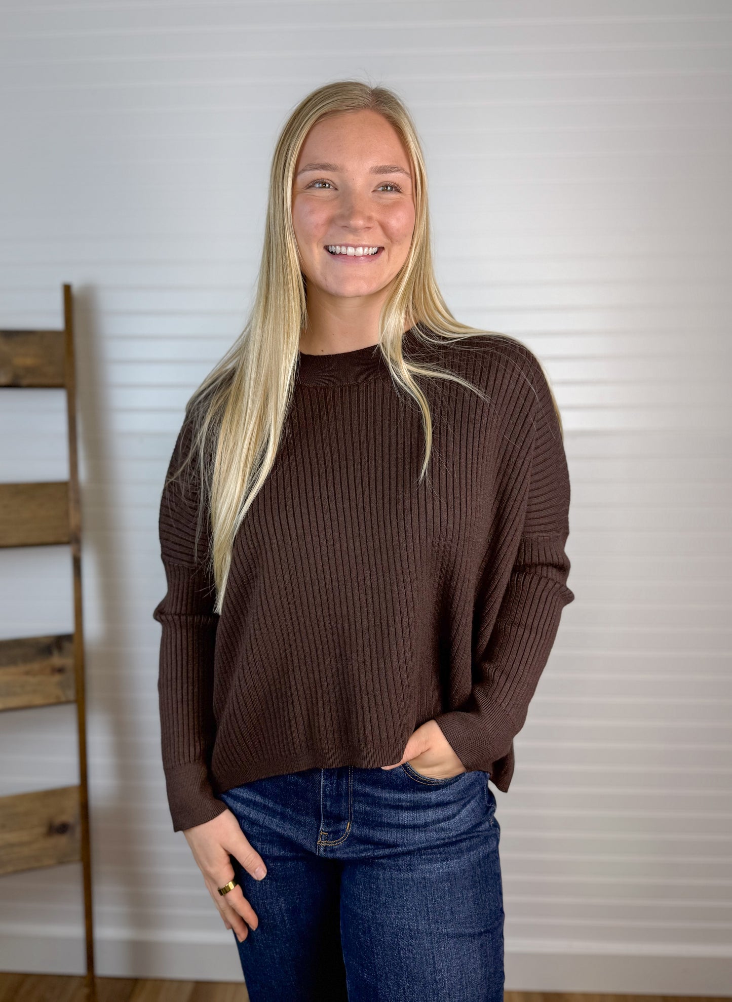 Relaxed Knit Sweater Top - Chocolate