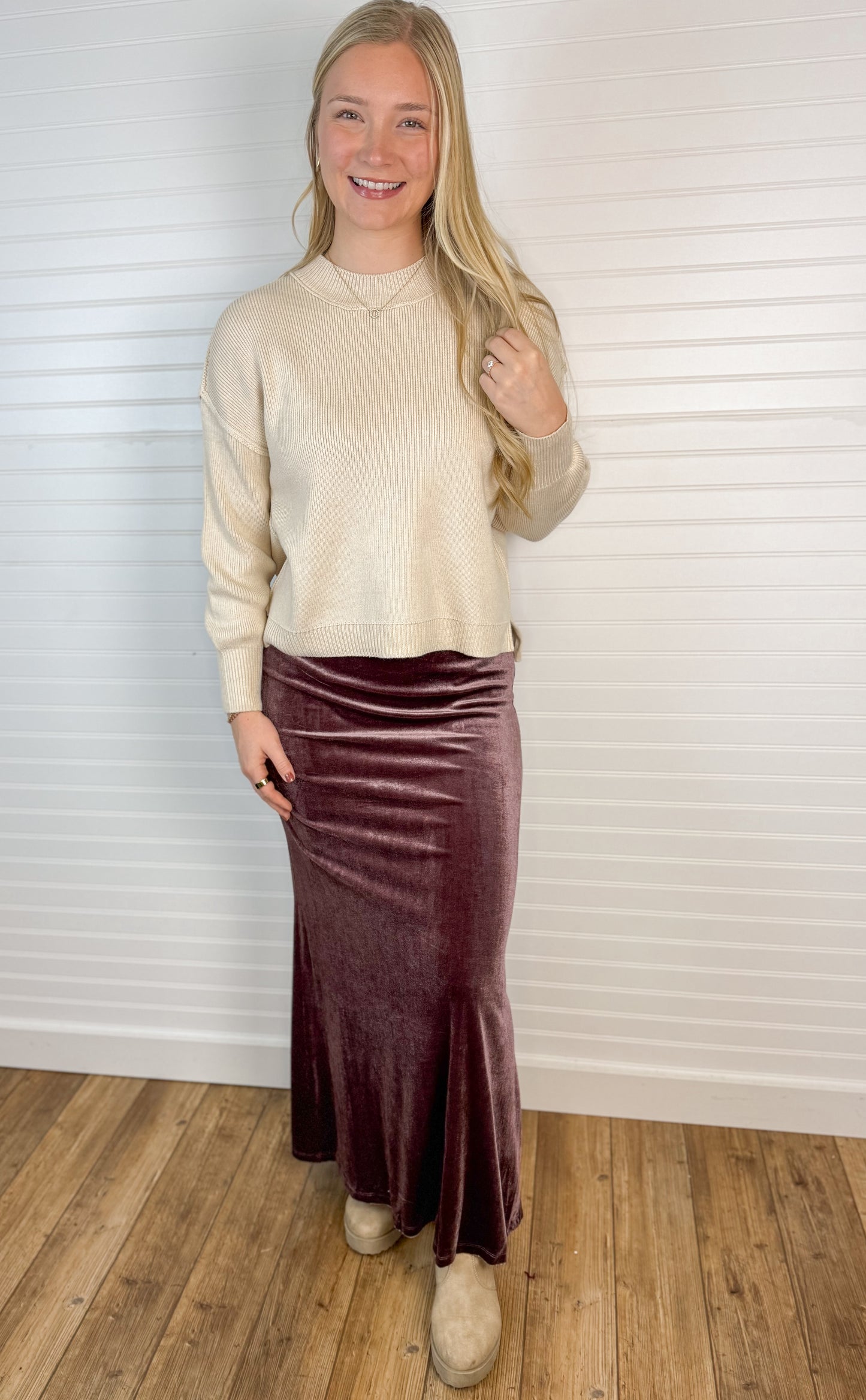 Velvet Pull-On Maxi Skirt - Dusty Purple