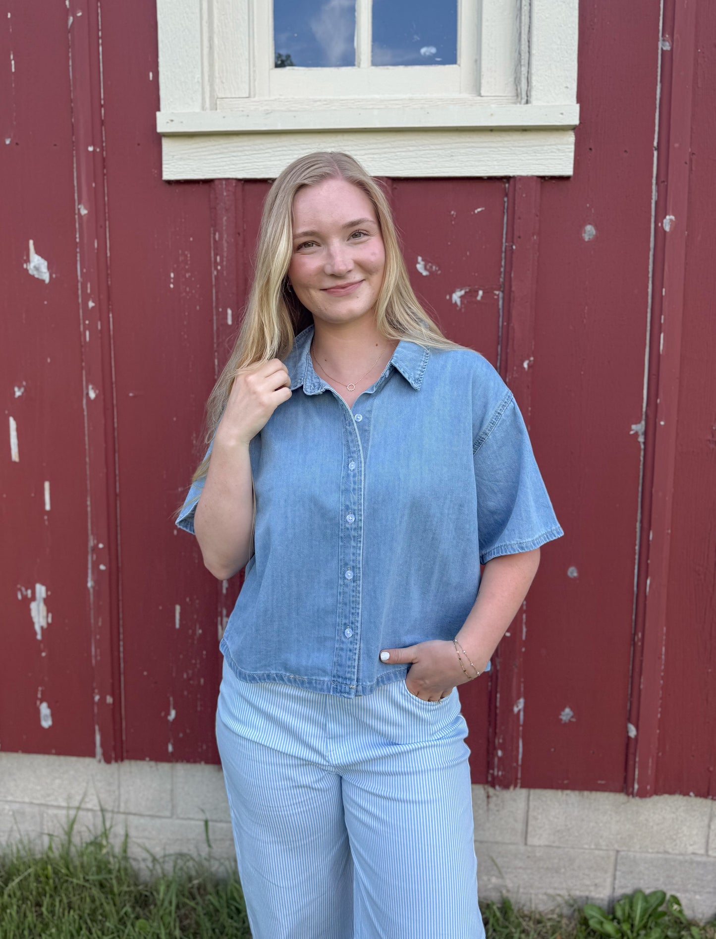 Cotton Denim Button Up Shirt