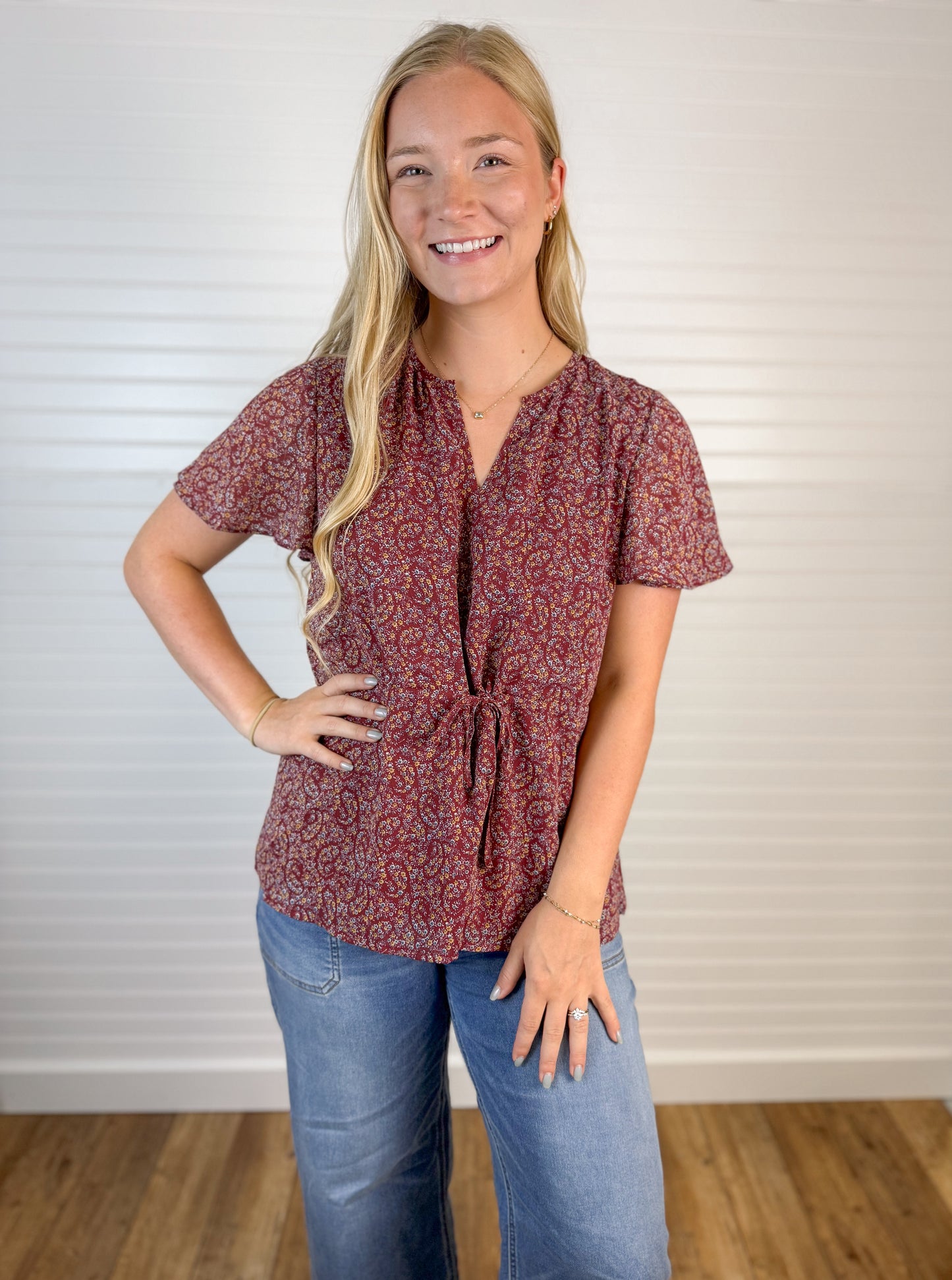 Floral Peplum Blouse Top - Wine