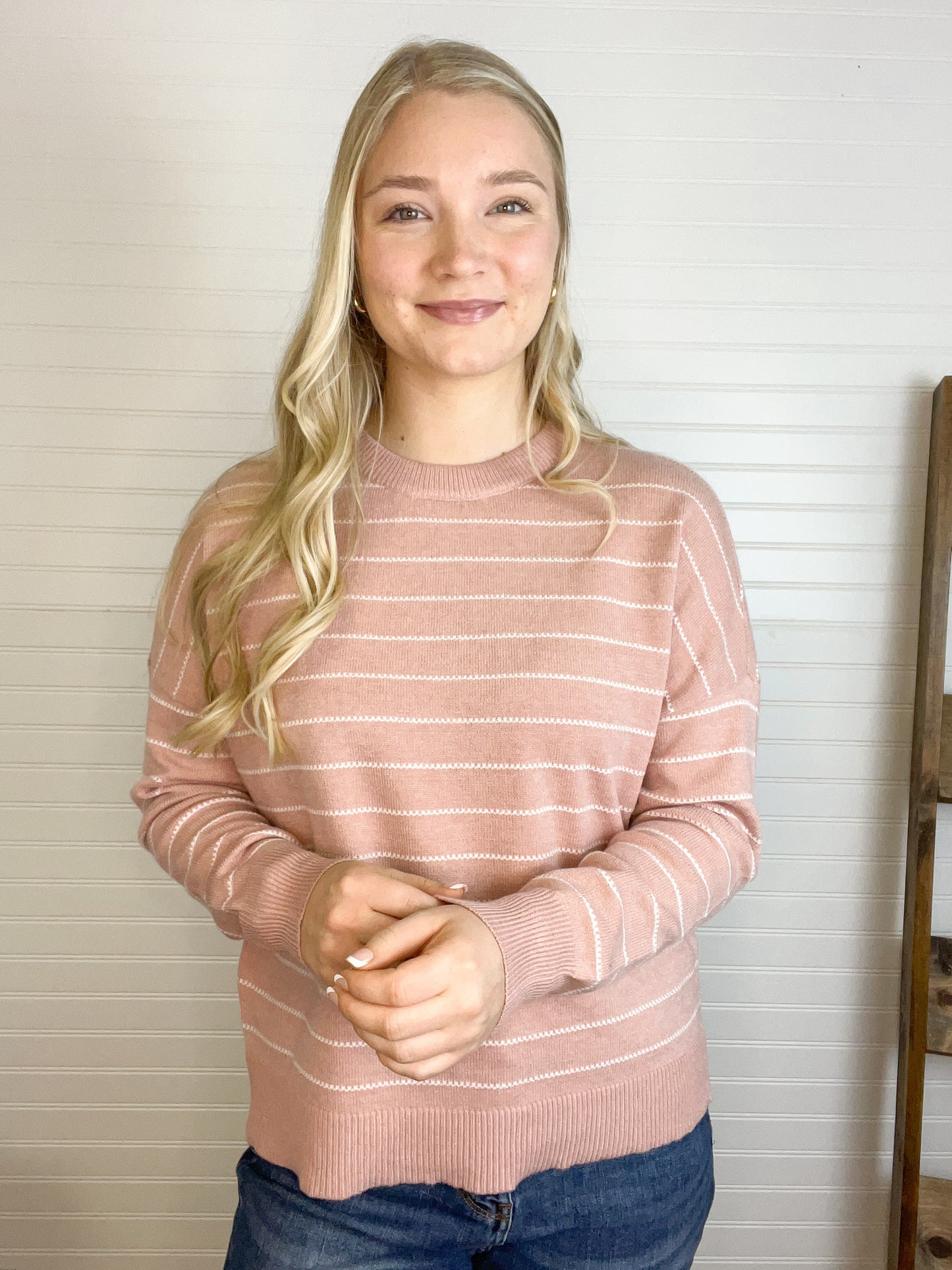 Textured Striped Sweater - Blush