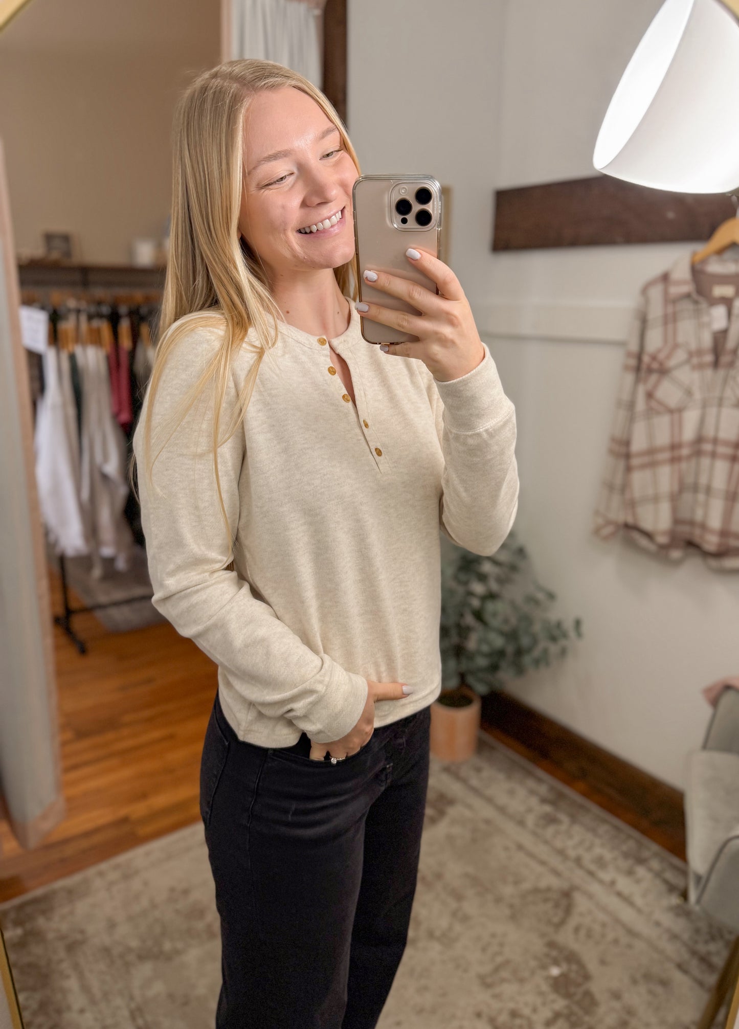 Plush Long Sleeve Henley - Oatmeal