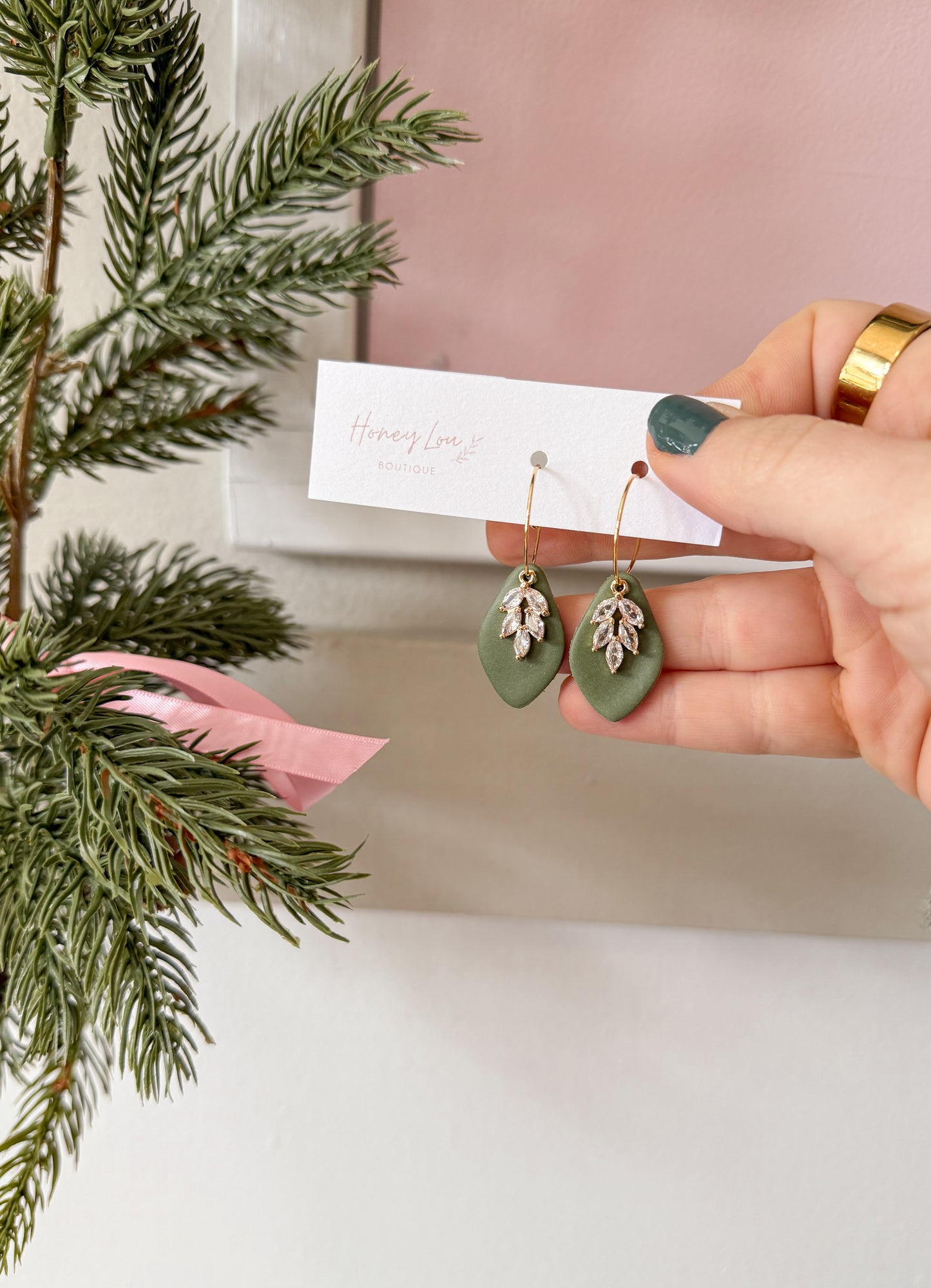 Leaf Charm Clay Earring - Green