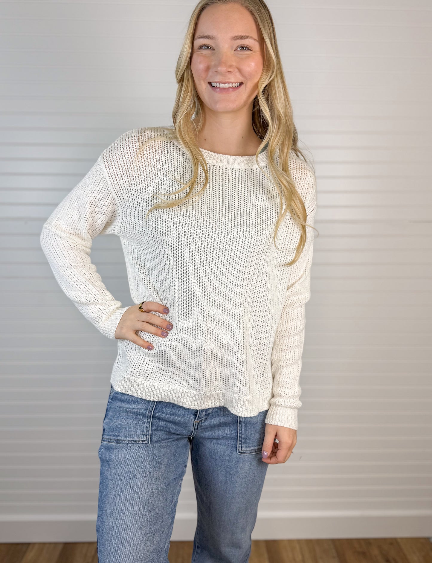 Pointelle Textured Sweater - Off White
