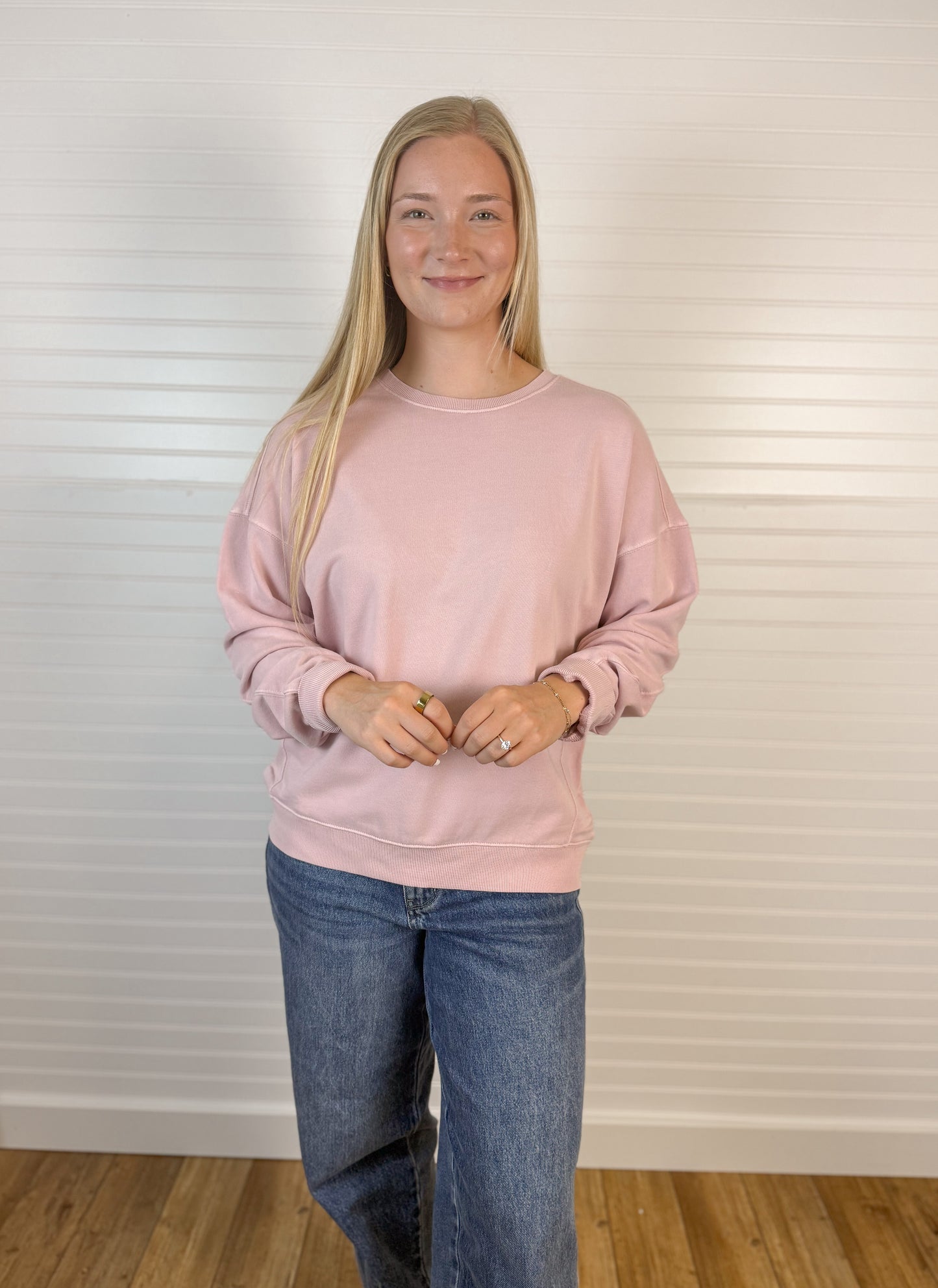 Garment Dye Cotton Terry Pullover - Dusty Pink