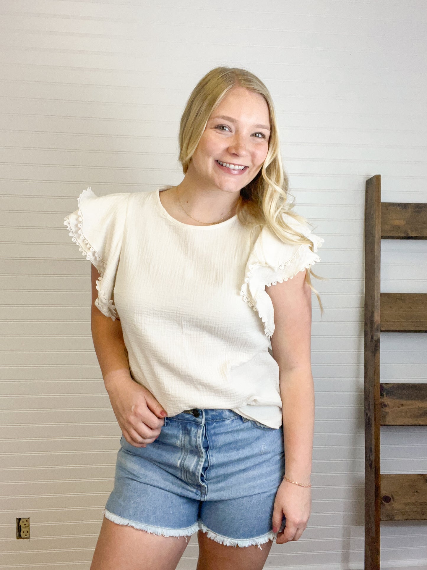 Double Flutter Sleeve Top - Cream