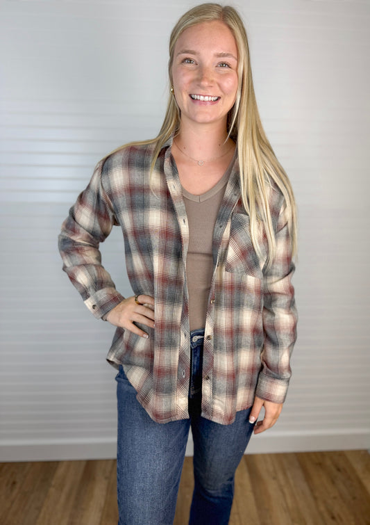 Classic Cotton Plaid Flannel - Grey/Wine