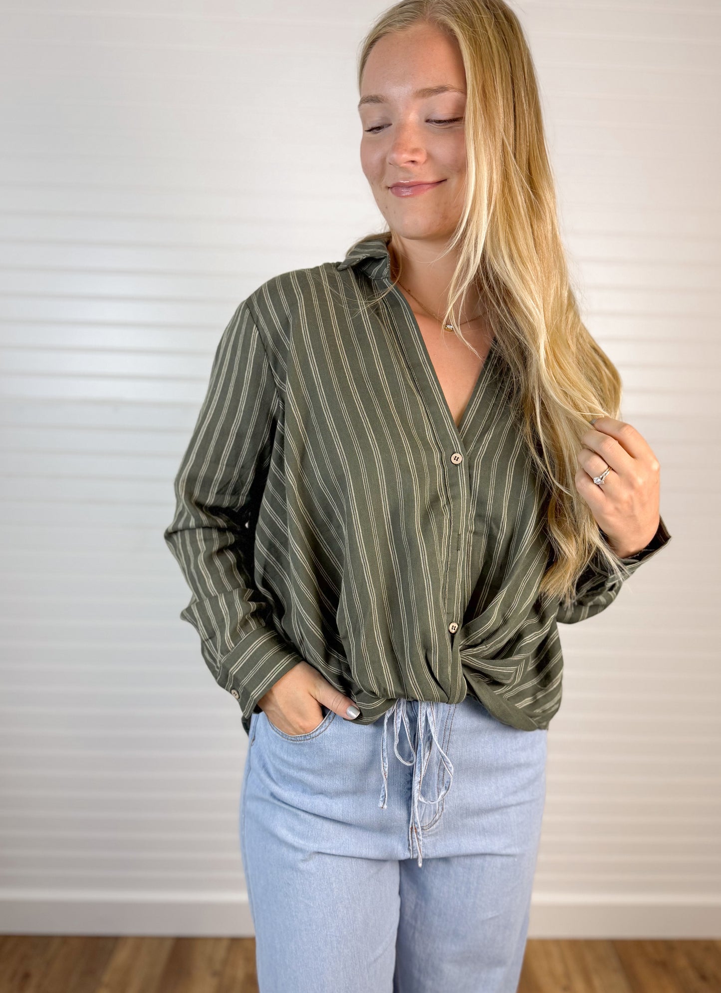 Striped Front Twist Top - Hunter