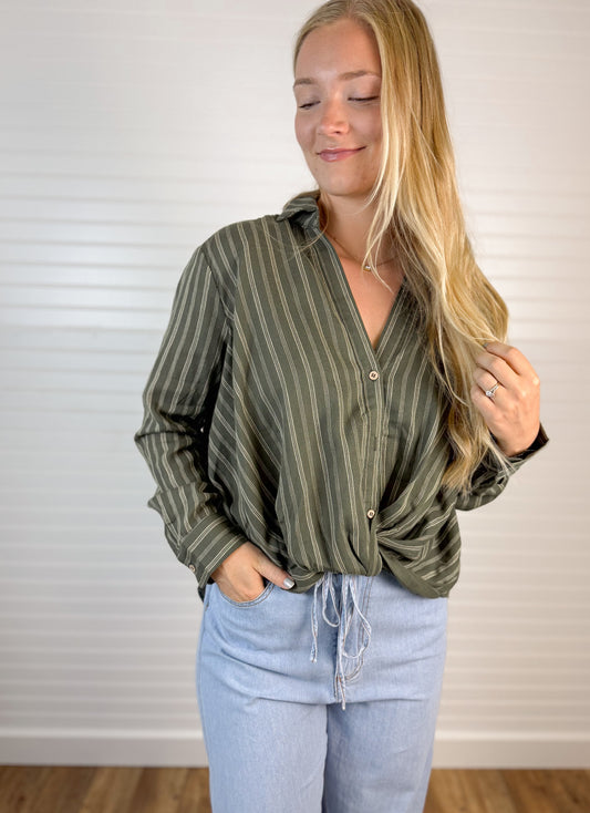 Striped Front Twist Top - Hunter