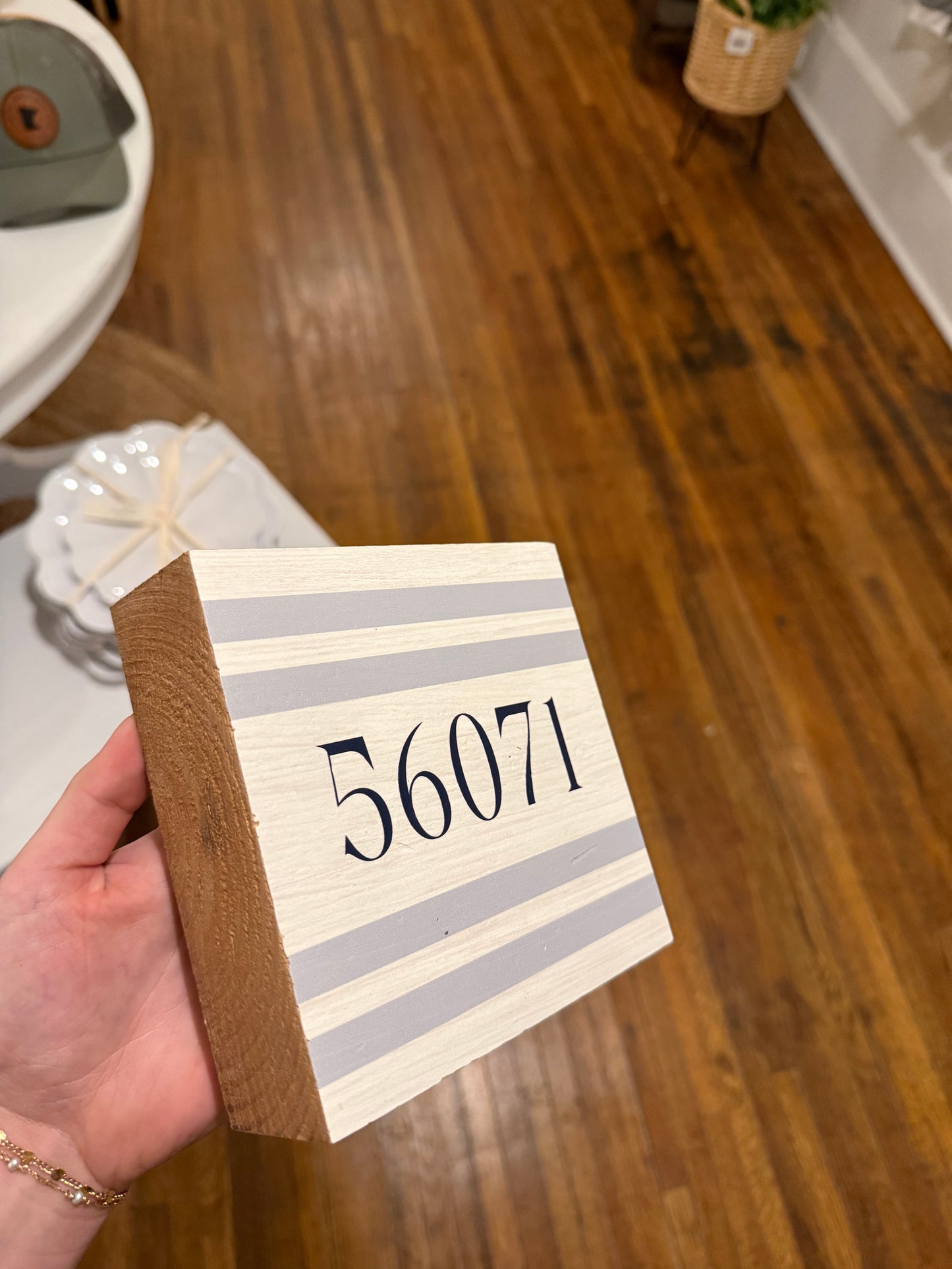 Striped Zip Code Wood Decor Block