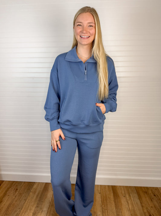 Modal Scuba Quarter Zip Pullover - Blue