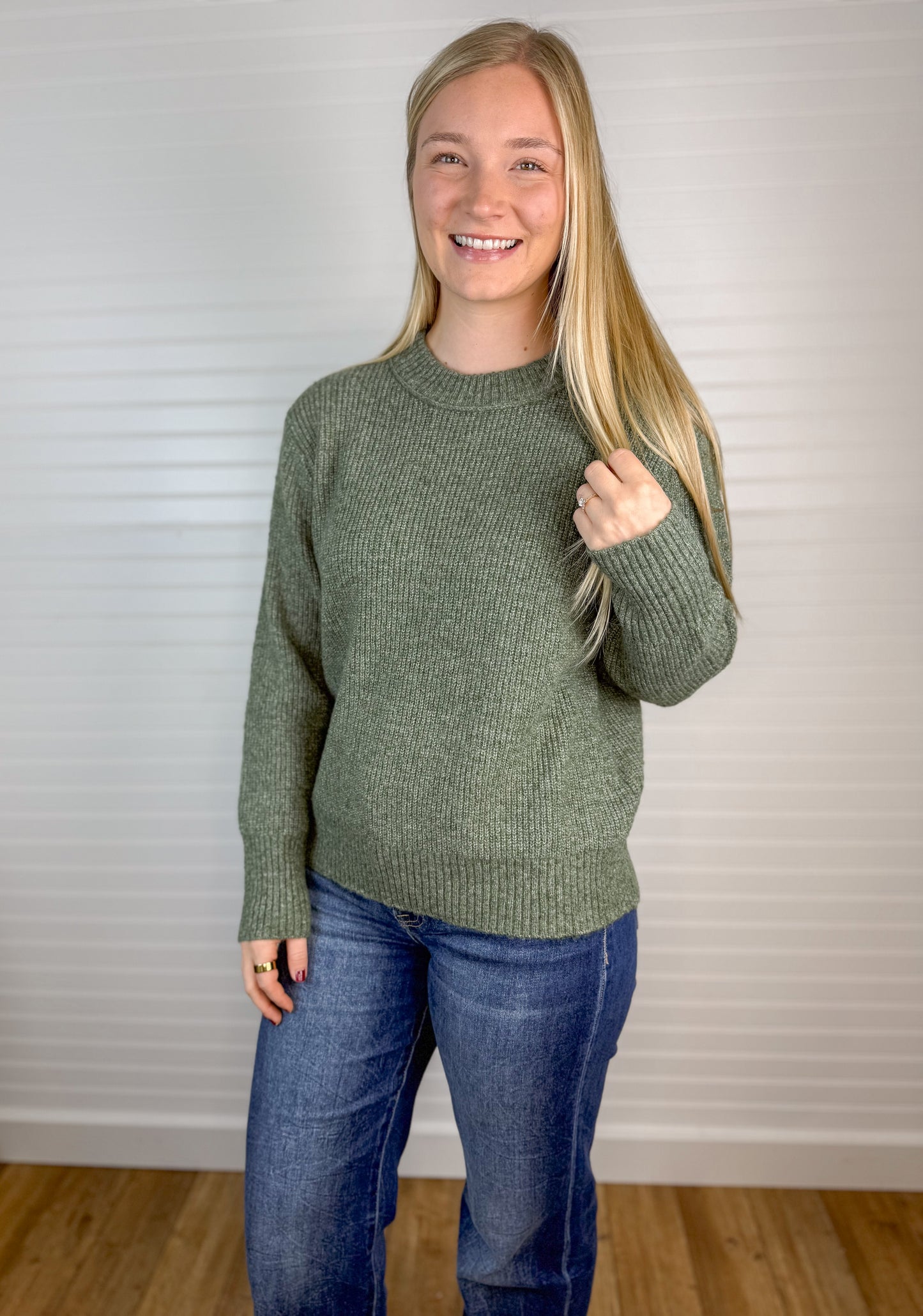 Soft Knit Crewneck Sweater - Dark Sage