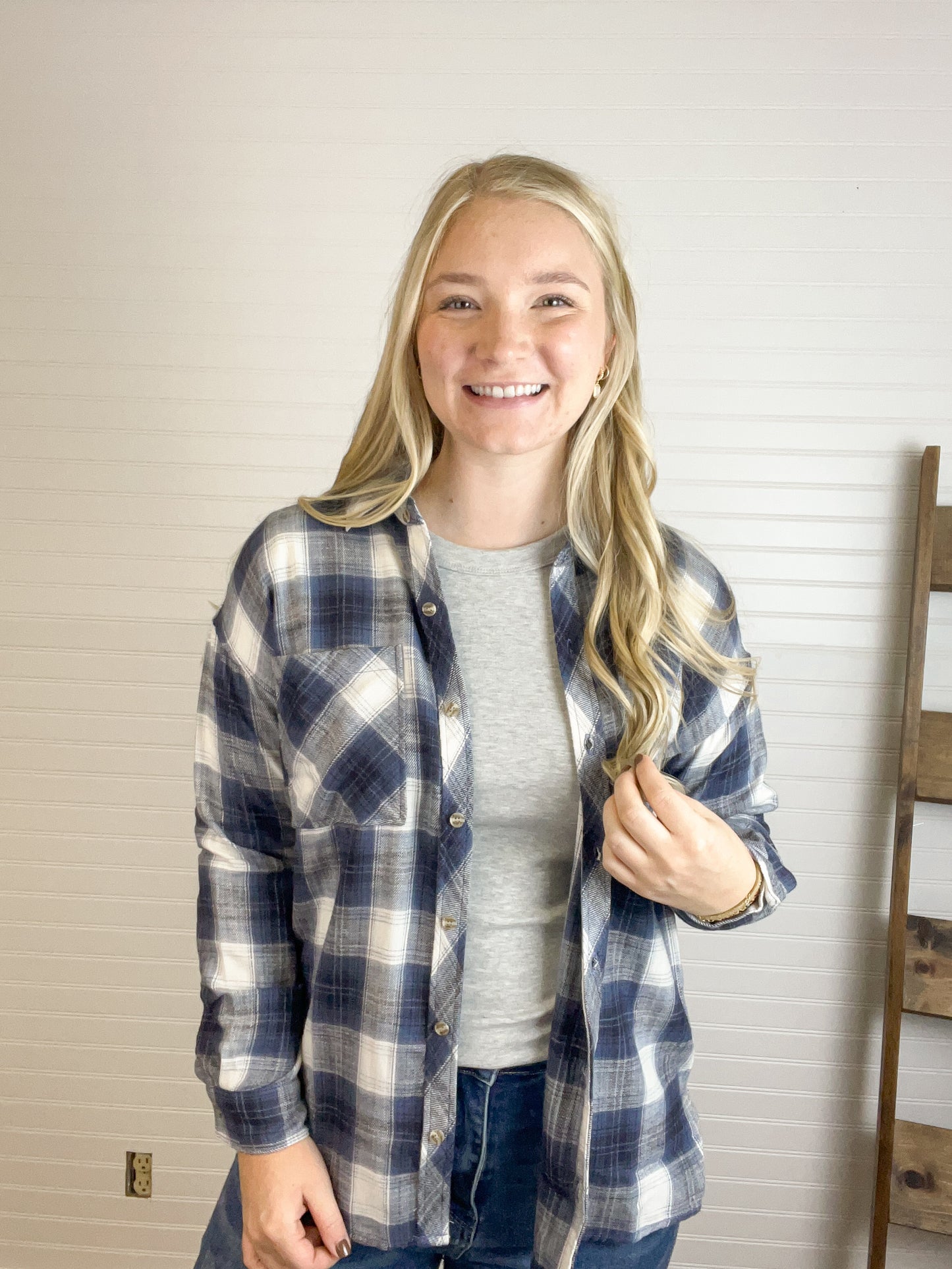 Plaid Button Down Flannel - Navy