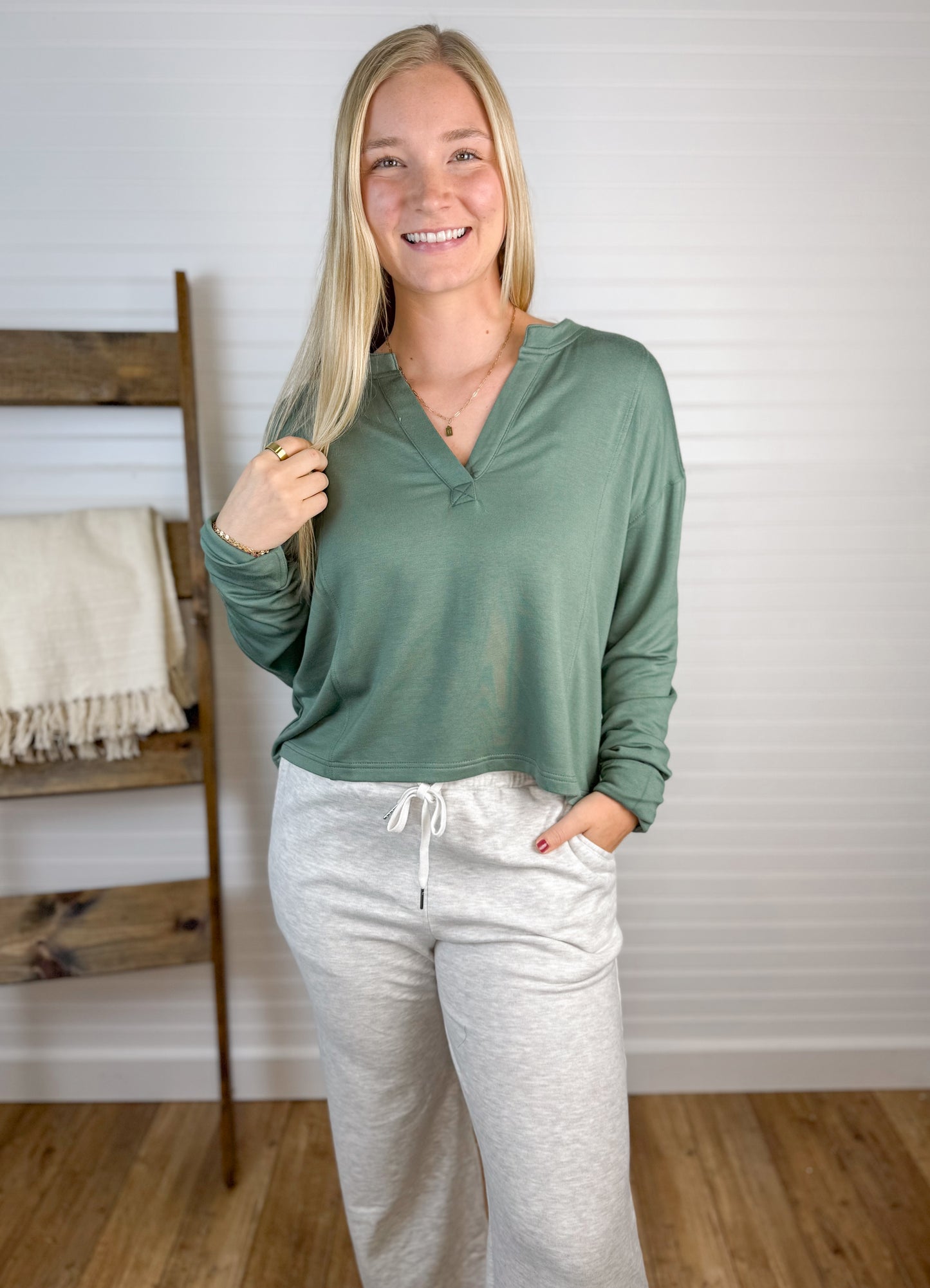 Cloud Henley Long Sleeve - Pine