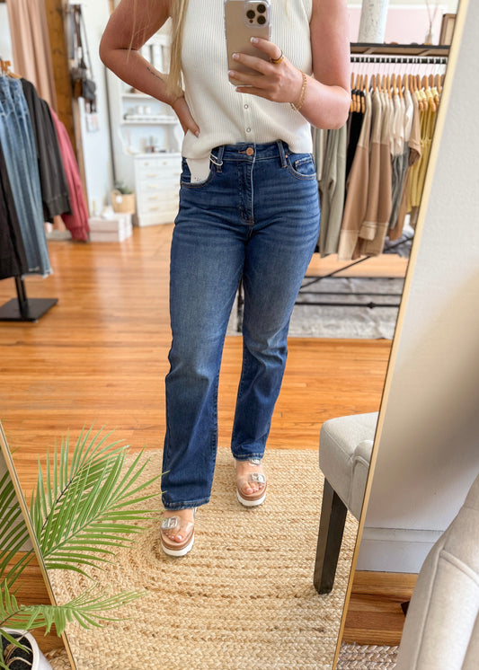 Tummy Control Straight Leg Denim - Dark