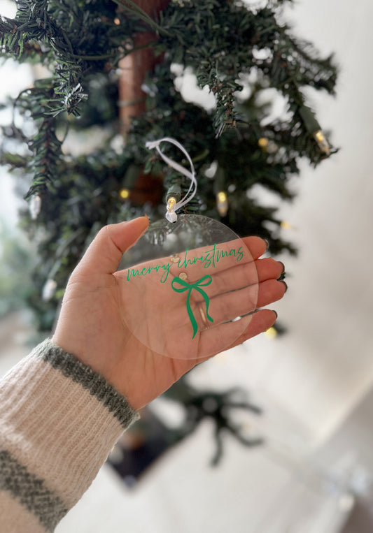 Merry Christmas Bow Acrylic Ornament