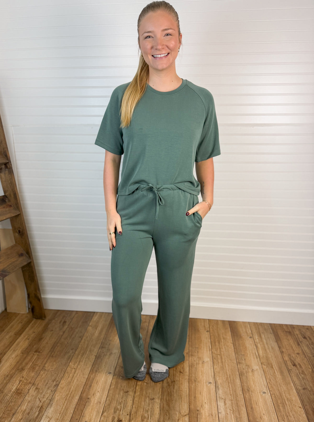 Scuba Wide Leg Pants - Dark Sage