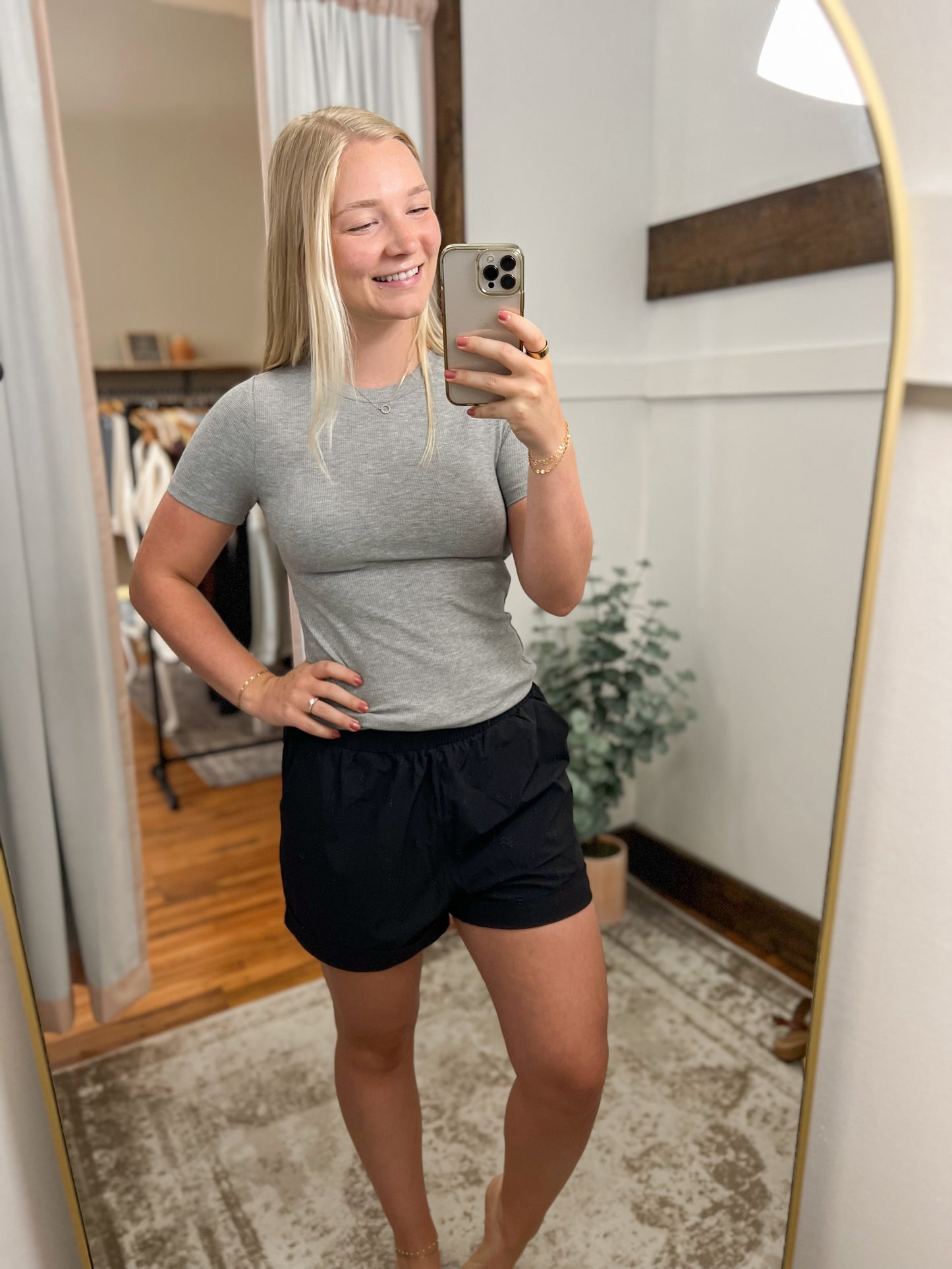 Ribbed Athleisure Fitted Top - Heather Grey