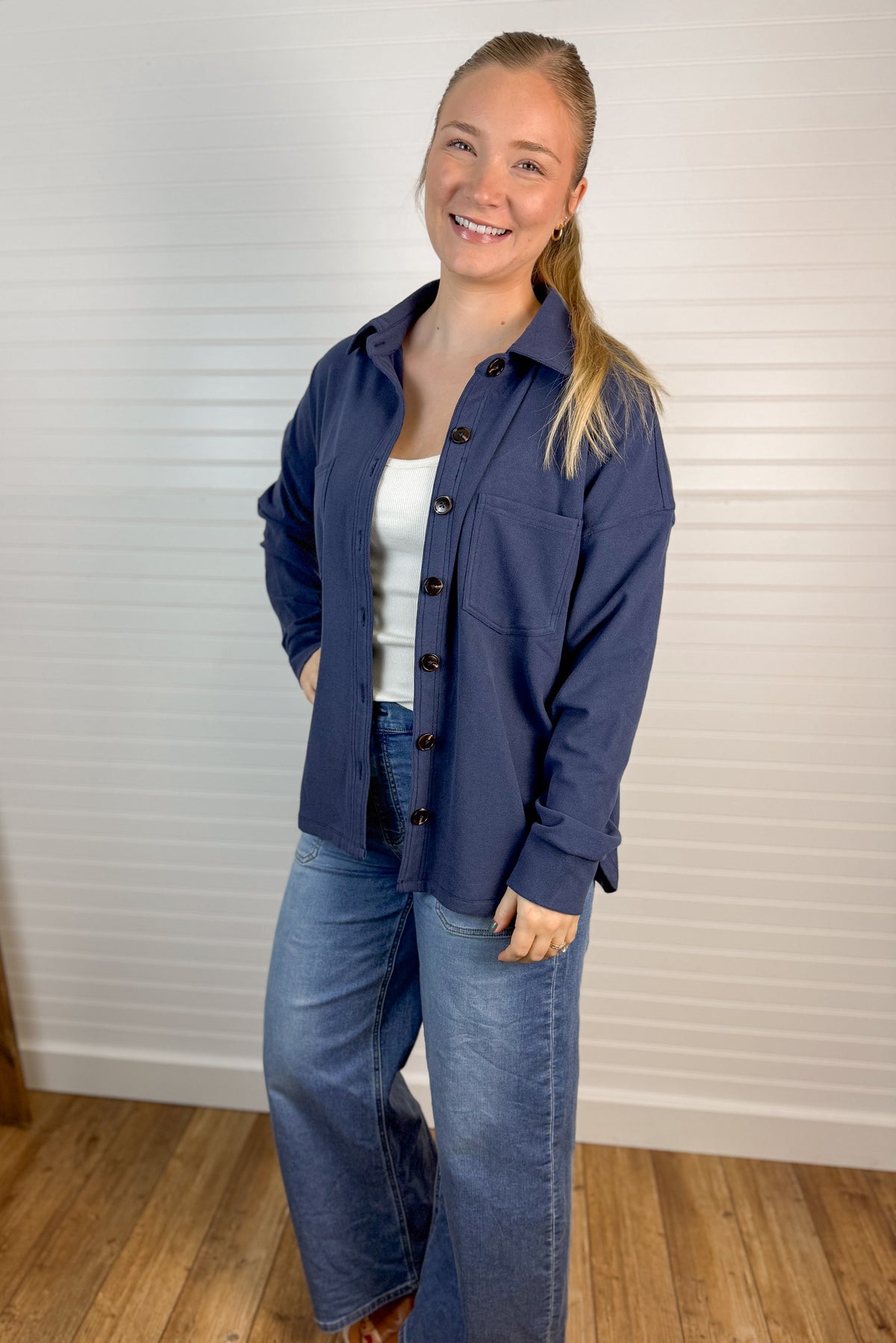 Micro Brushed Shacket - Denim Blue