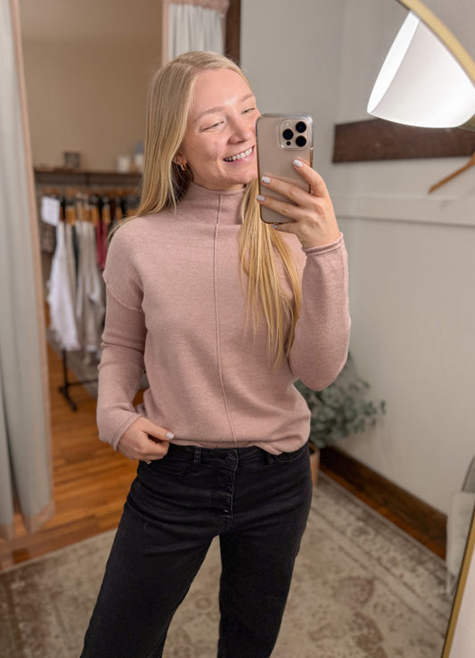 Funnel Neck Raw Edge Sweater - Blush
