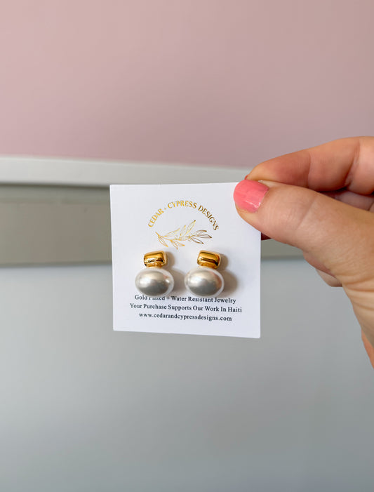 18k Gold Plated Pearl Stud Earrings