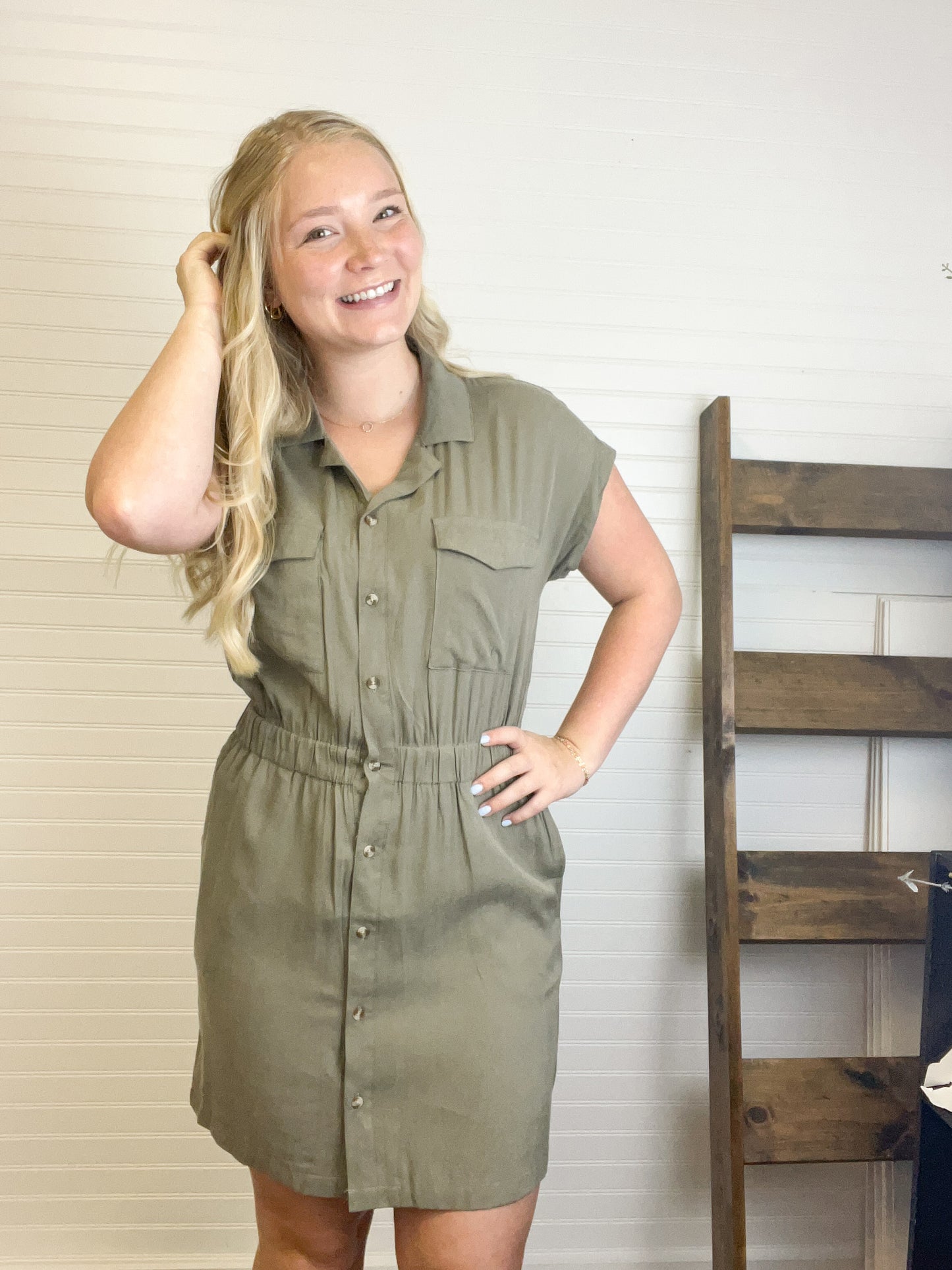 Maya Short Sleeve Dress - Smokey Olive