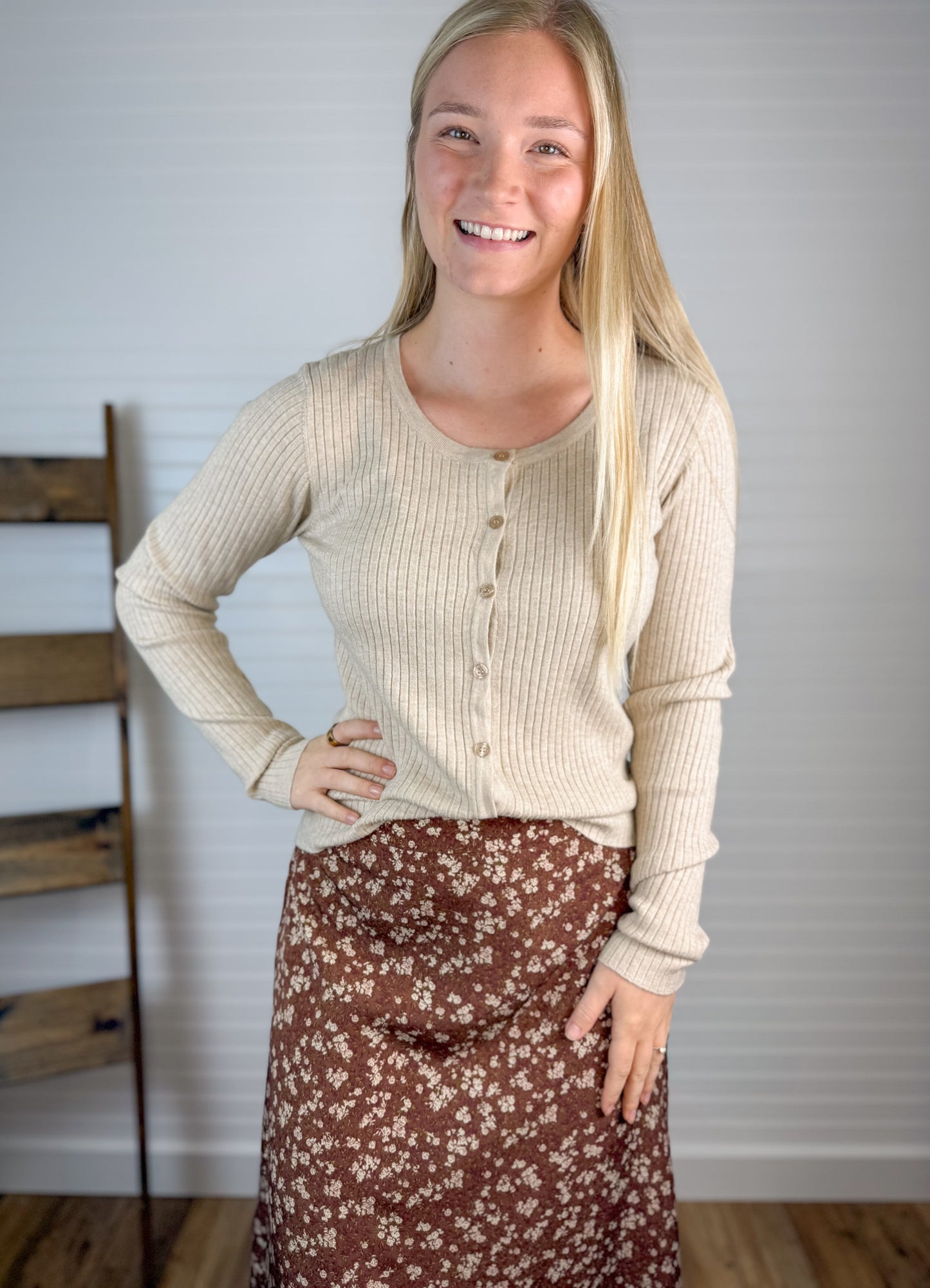 Ribbed Button Down Cardigan - Sand