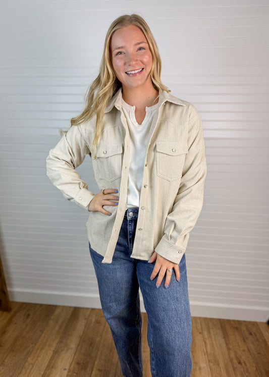 Corduroy Oversized Shacket - Oatmeal