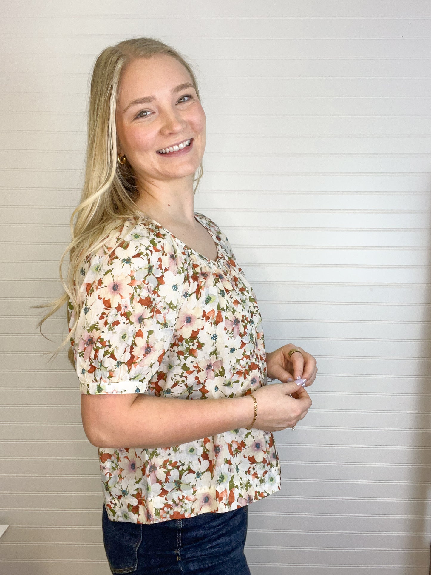 Floral Puff Sleeve Top - Poppy