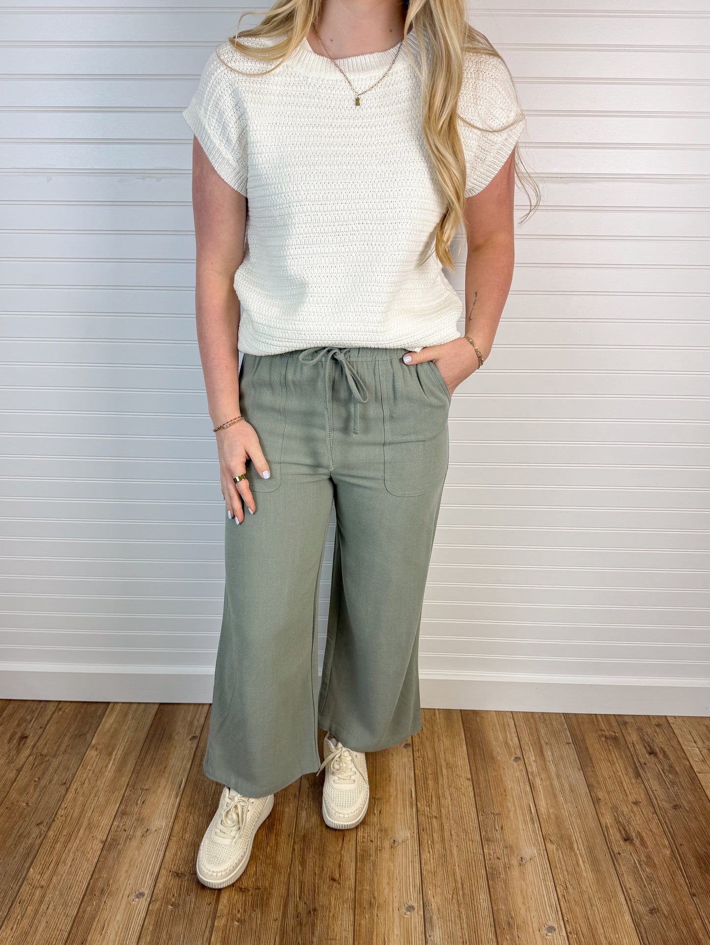 Linen Blend Crop Wide Leg Pants (2 colors)