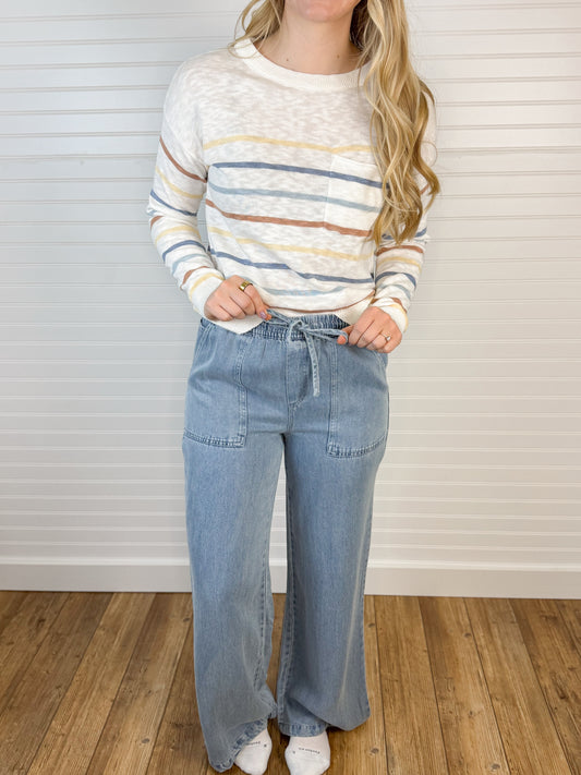 Elastic Waist Soft Denim Pants