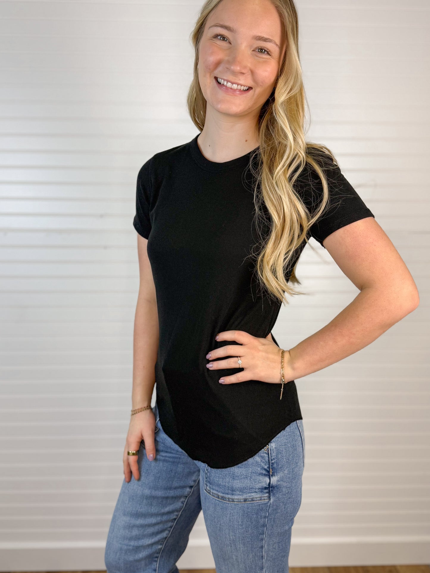 Ribbed Knit Basic T-Shirt (2 colors)