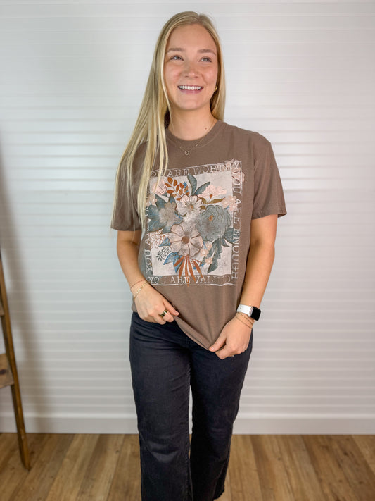 You Are Worthy Graphic Tee - Espresso