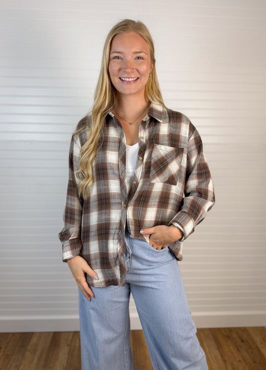 Plaid Flannel Long Sleeve - Chocolate
