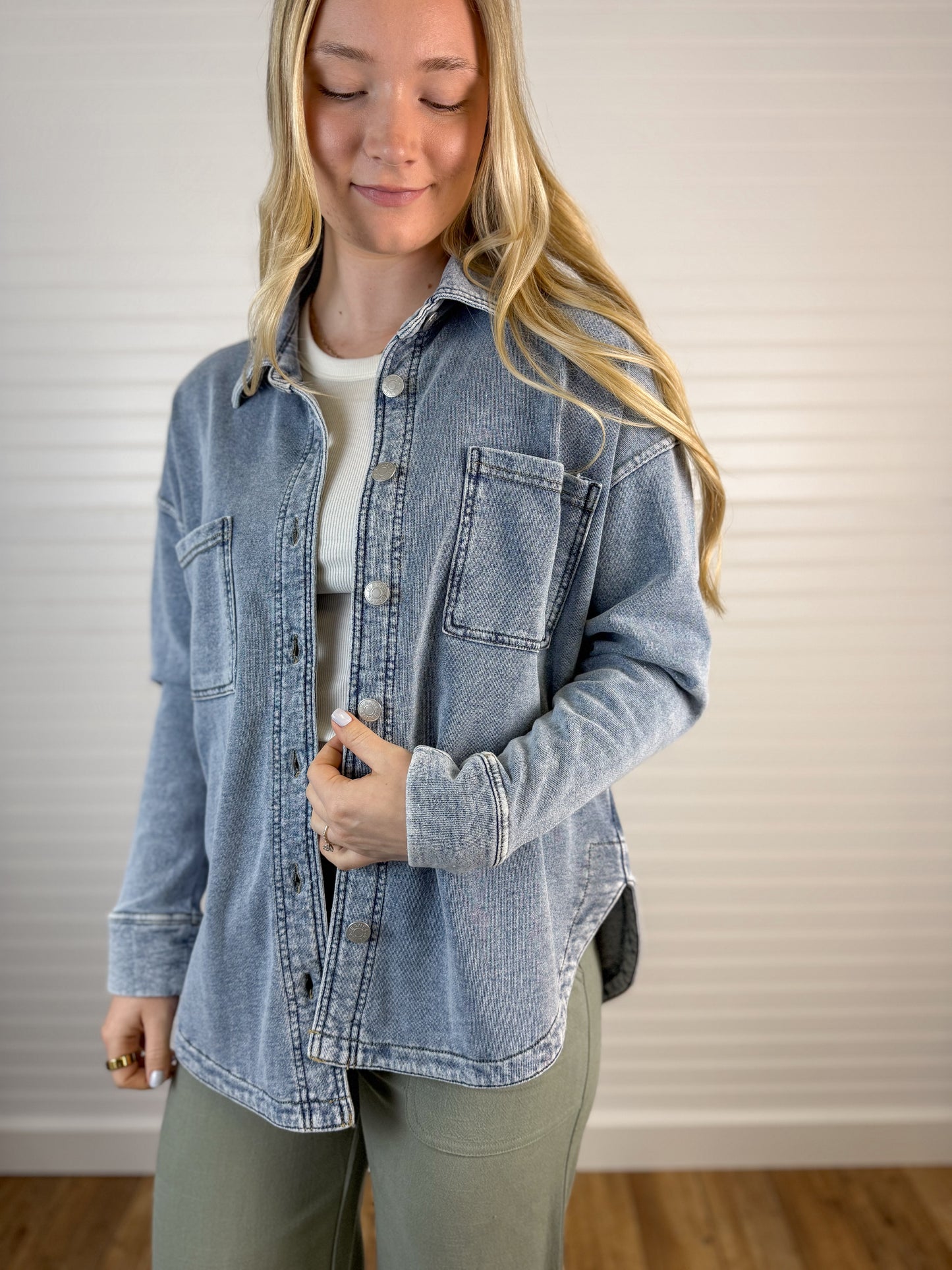 Garment Dyed Cotton Shacket - Denim