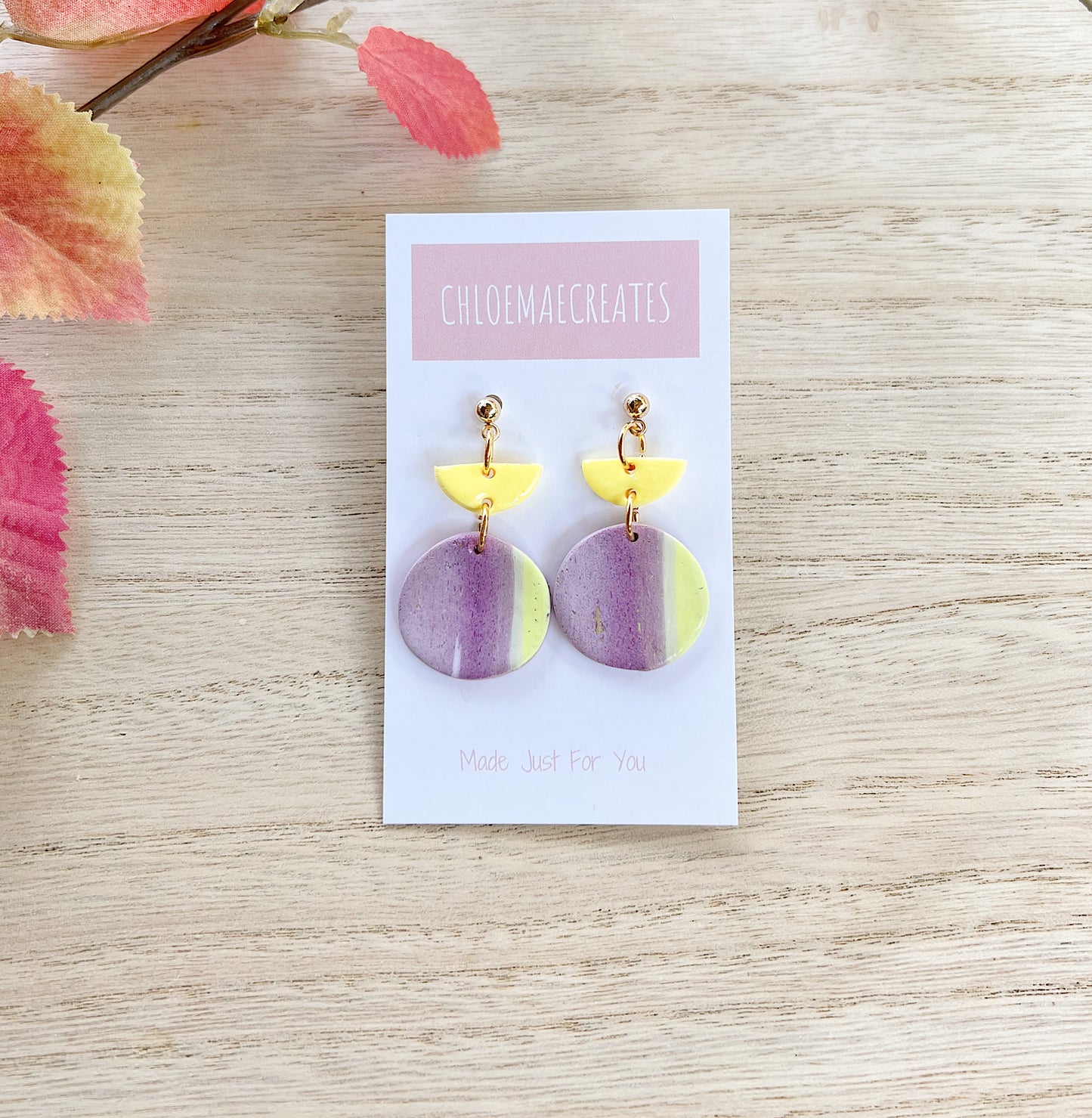 Mini Half Circle Clay Earrings - Purple/yellow