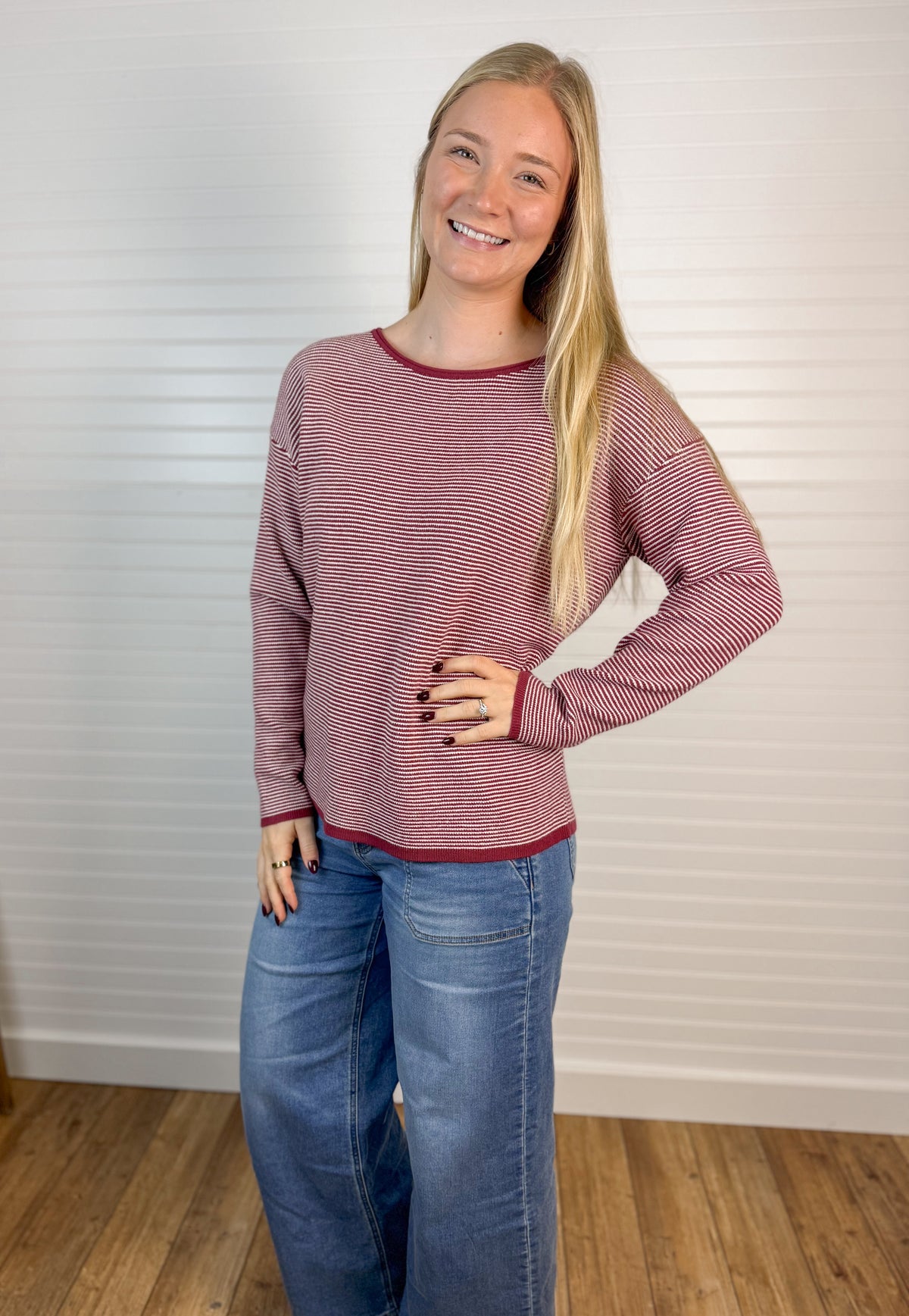 Waffle Knit Long Sleeve - Burgundy