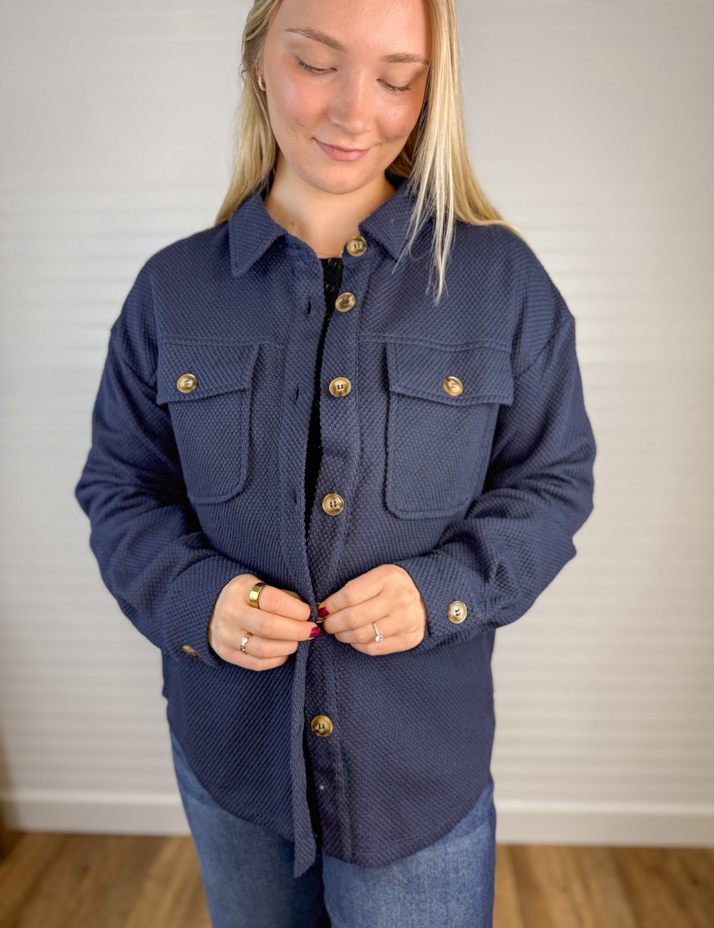 Weave Texture Button Down Shacket (2 colors)