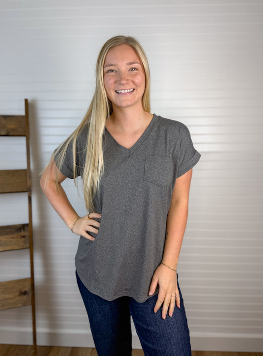 Butter Soft Pocket V-Neck Top (5 colors)